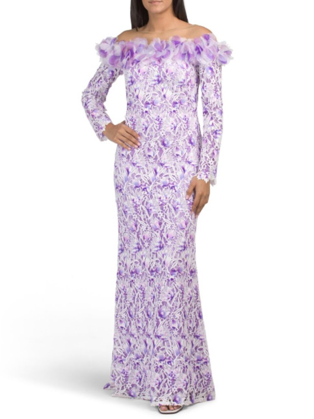 TADASHI SHOJI Off The Shoulder 3d Embroidered Gown